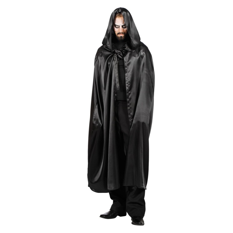 Satin Umhang mit Kapuze schwarz  56/58