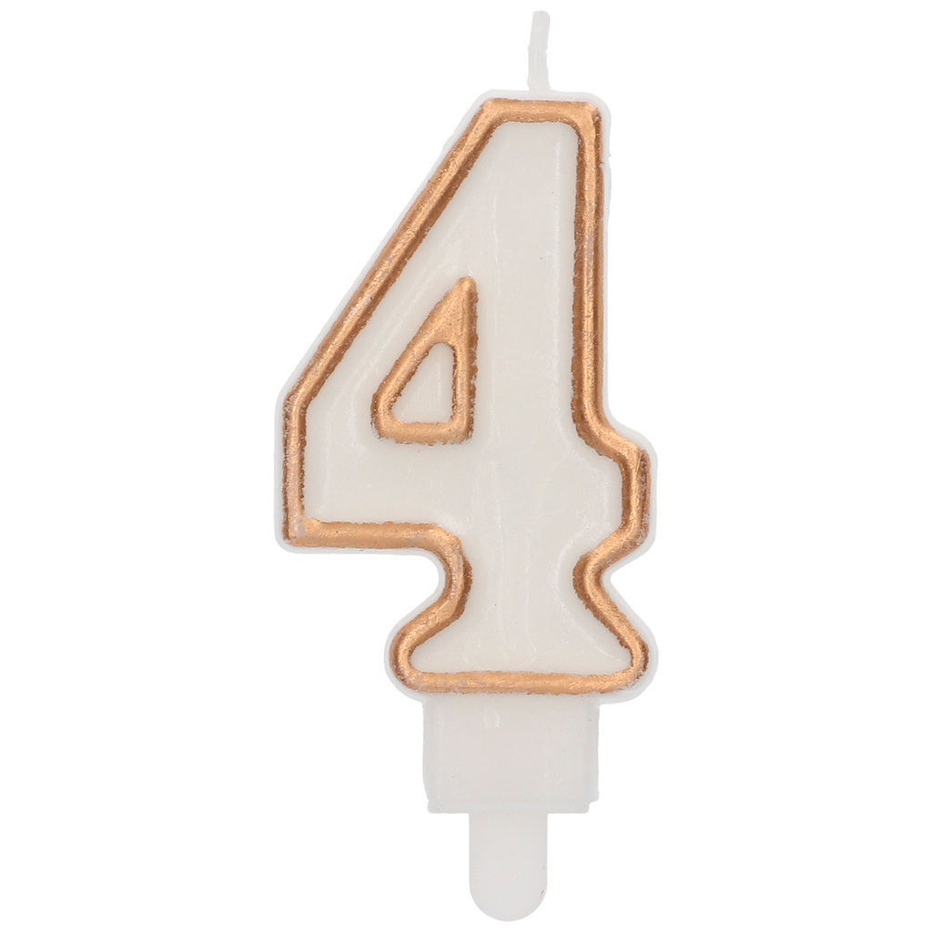 Zahlenkerze "4"  weiß-gold
