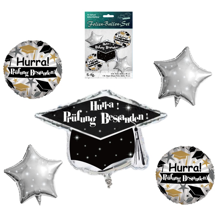 5er Folienballon Set  "Prüfung bestanden" ohne Helium Füllung
