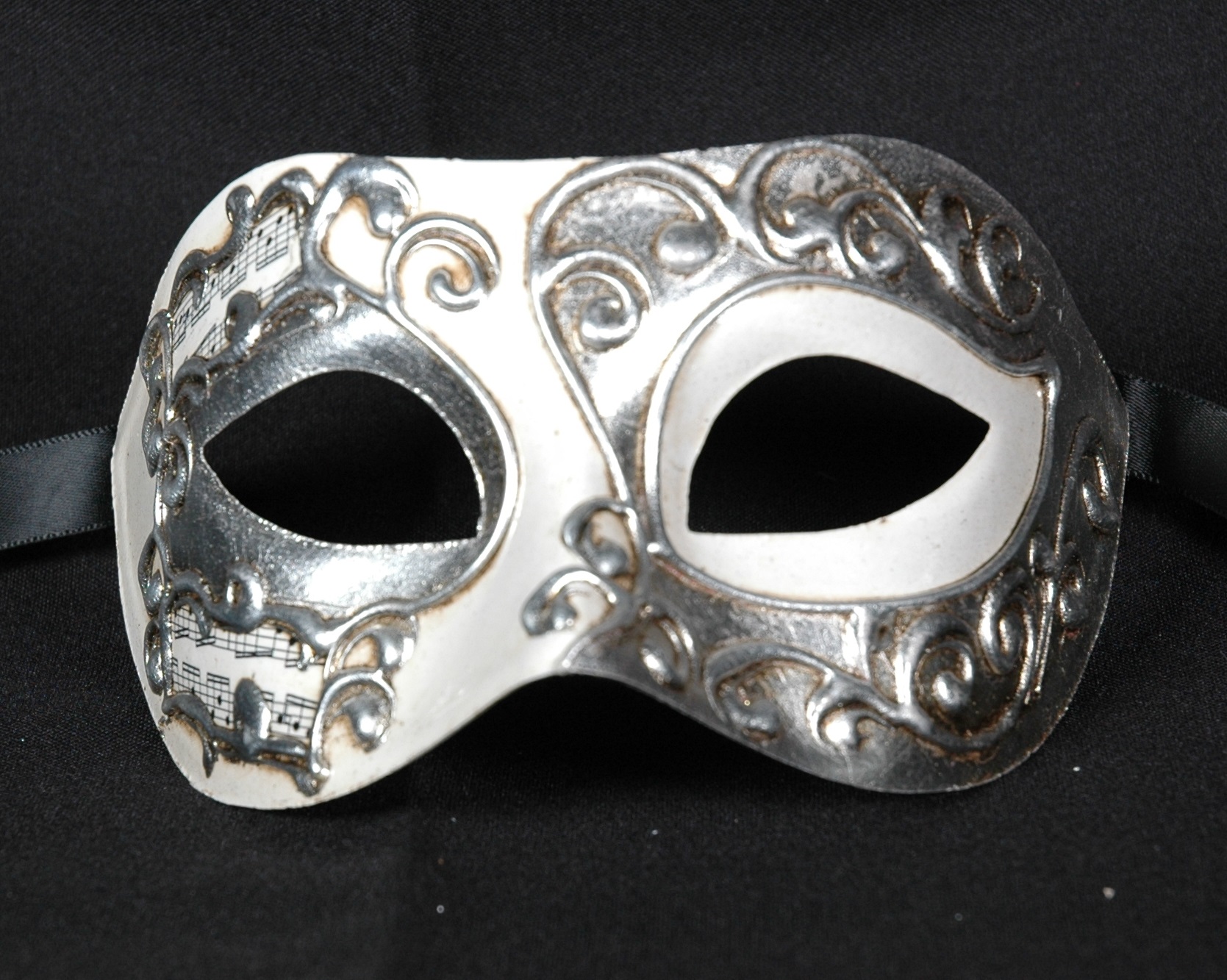 Venezianische Maske Columbine Musica silber-weiß