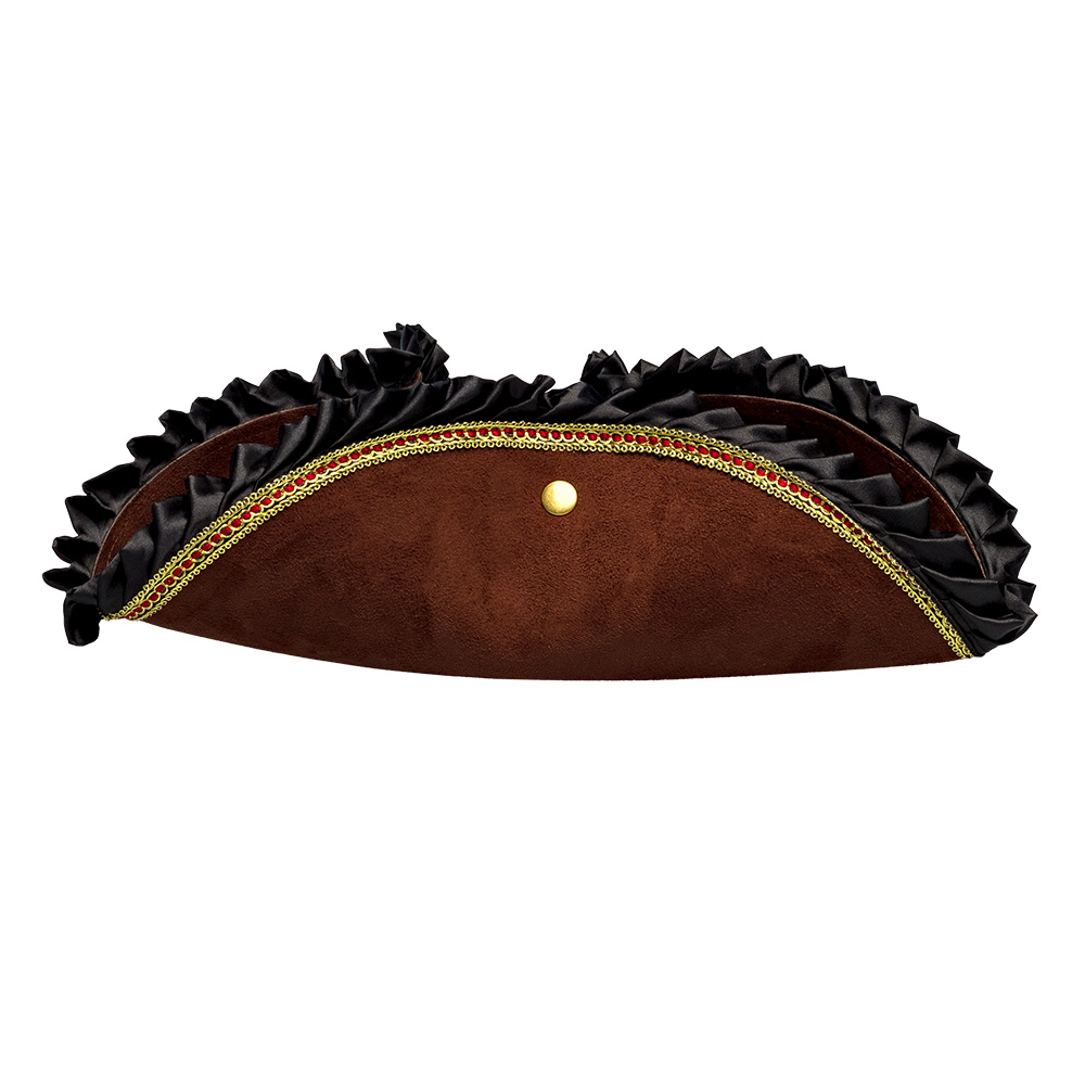 Dreispitz braun Lederlook mit Rüschen Dekor