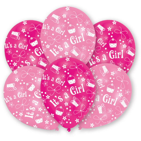 6 Stück Luftballons rosa "It`s a Girl" Motiv