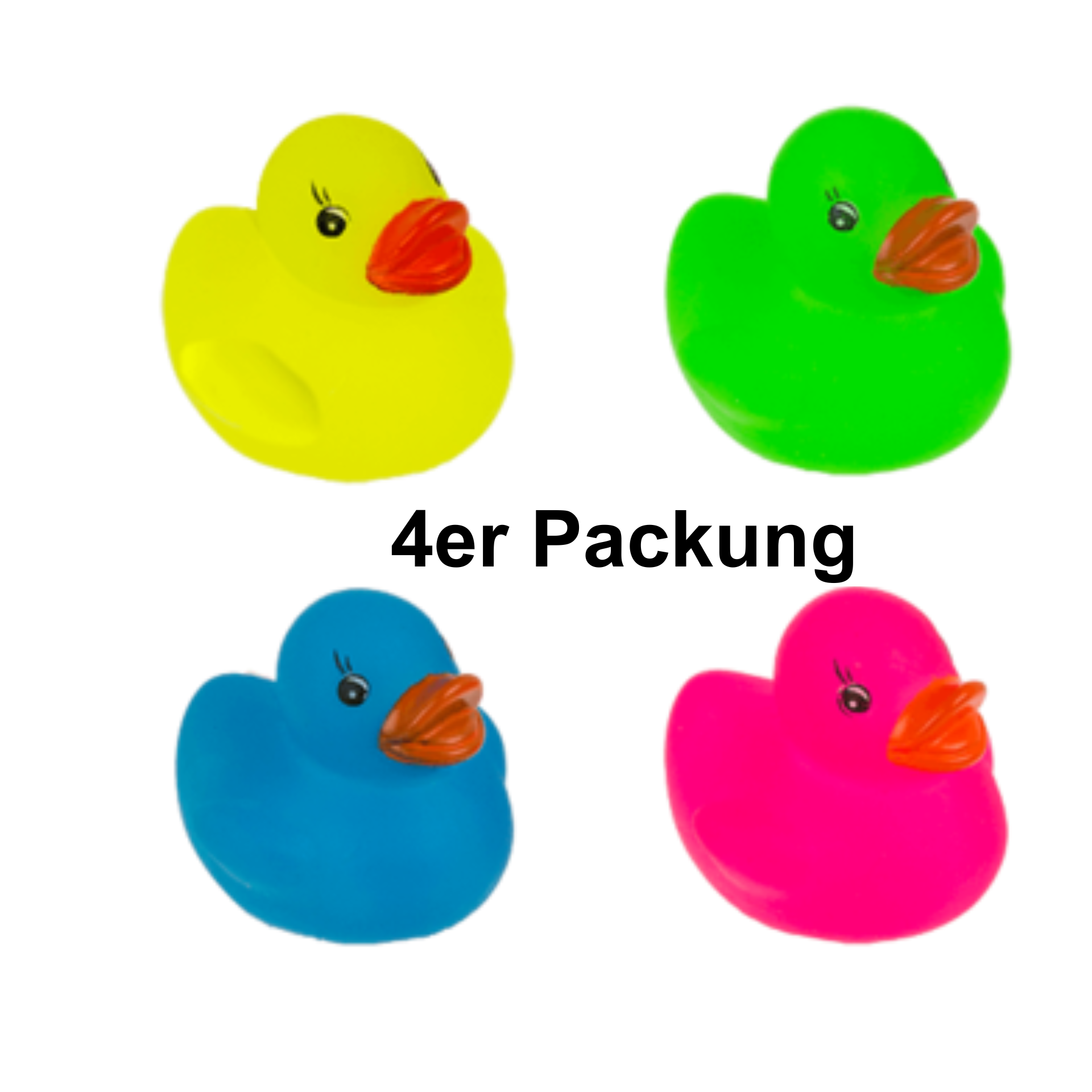 4er Packung Mini Quietsch-Ente  Glow-in-the-Dark ca. 6x5,5cm 4 Farben sort.