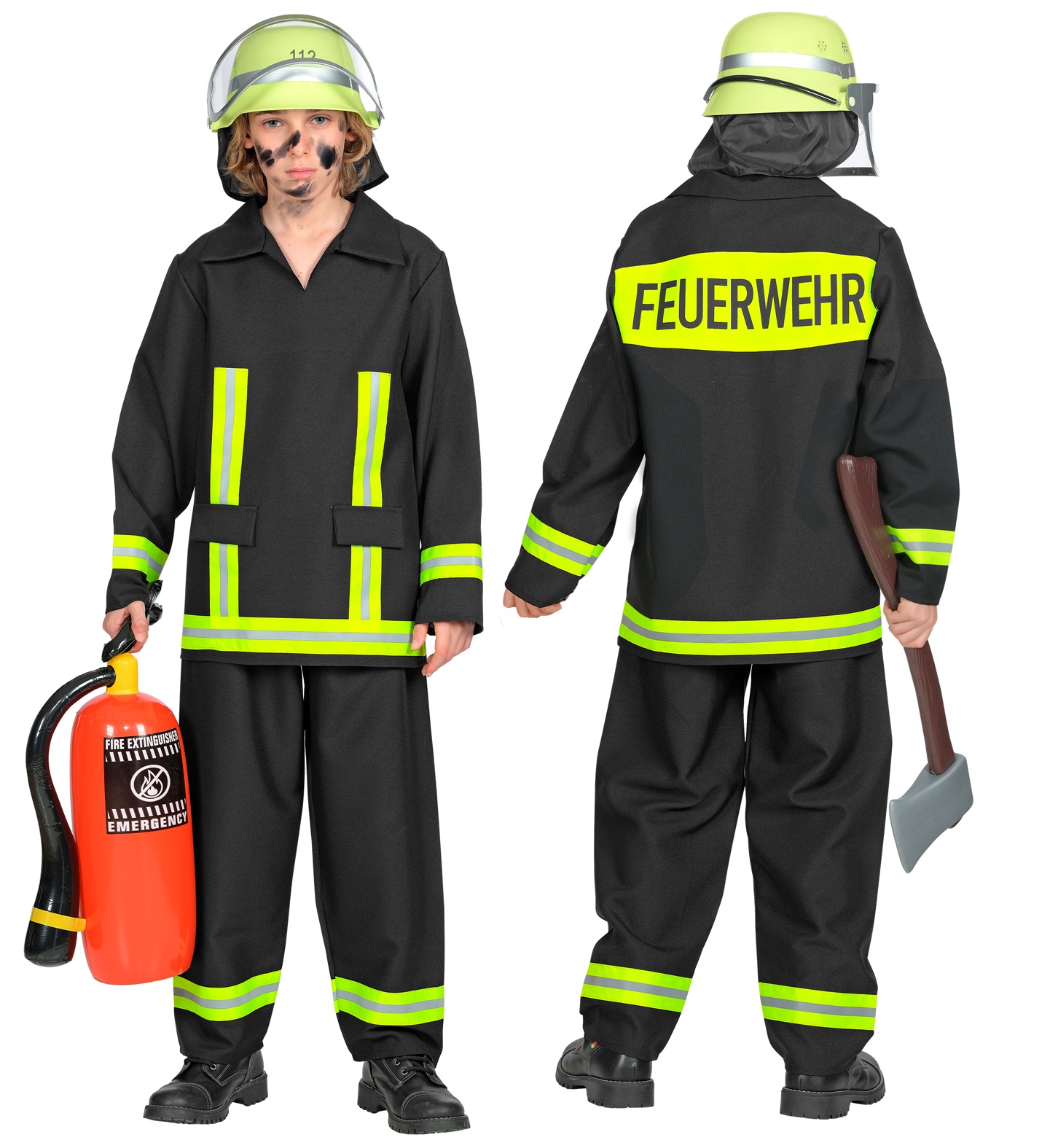 Feuerwehr Mann Kostüm schwarz Größe 104