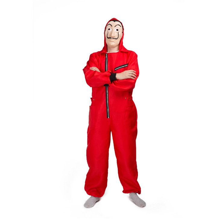 Roter Overall mit Kapuze und Maske XL / XXL für Erwachsene