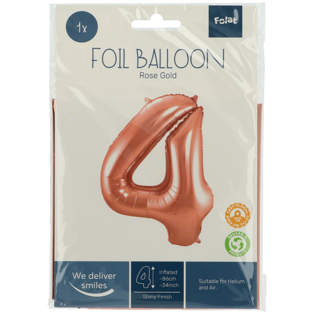 Zahlenballon "4" rose-gold  86cm Folie