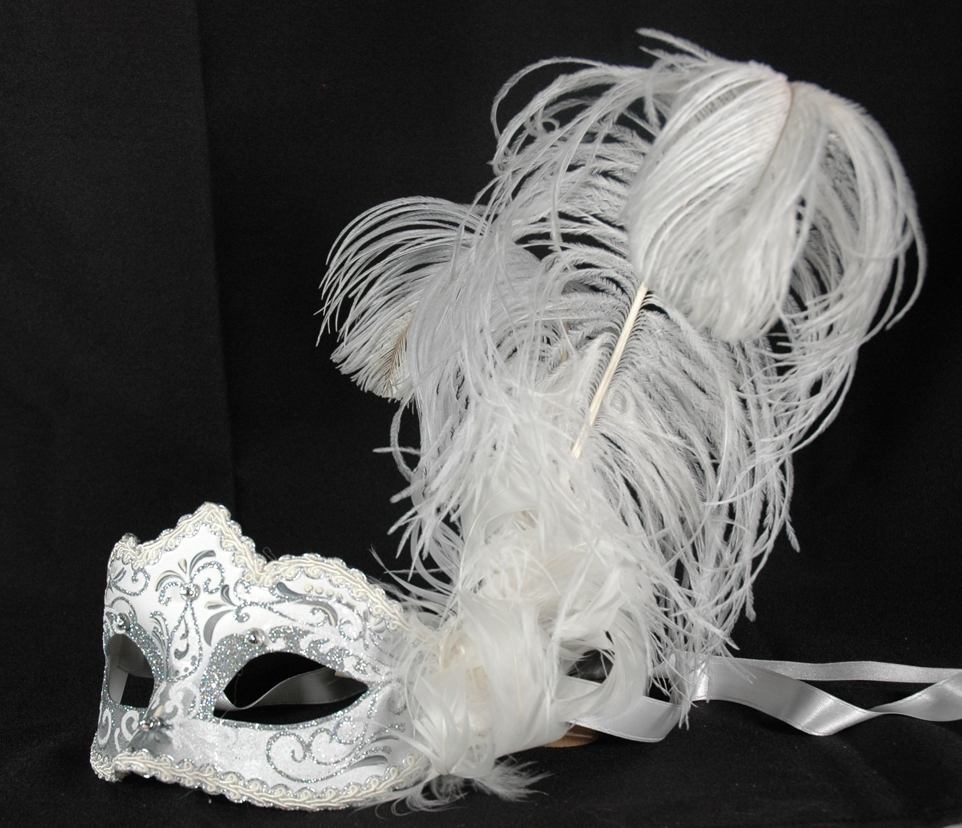 Venezianische Feder Maske Columbine Punta Ice weiß-silber