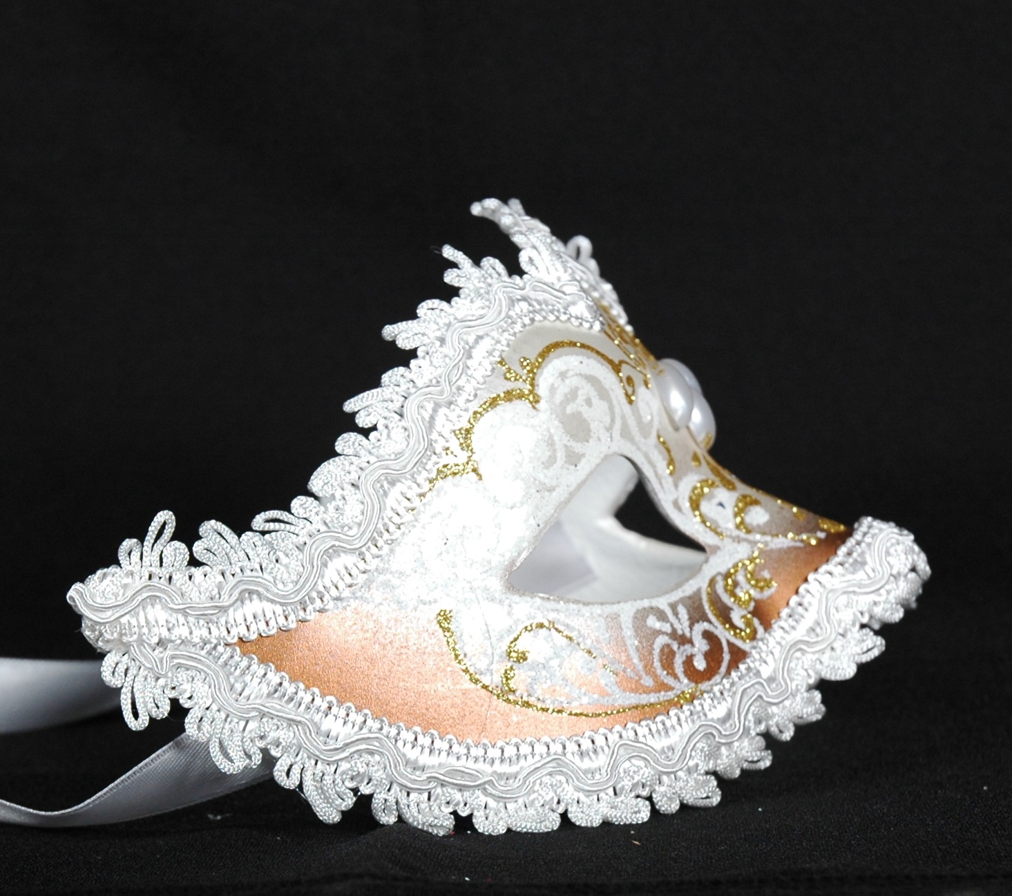 Venezianische Maske Columbine Punta "tenue" weiß-gold