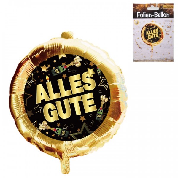 Alles Gute Folien Ballon in gold-schwarz