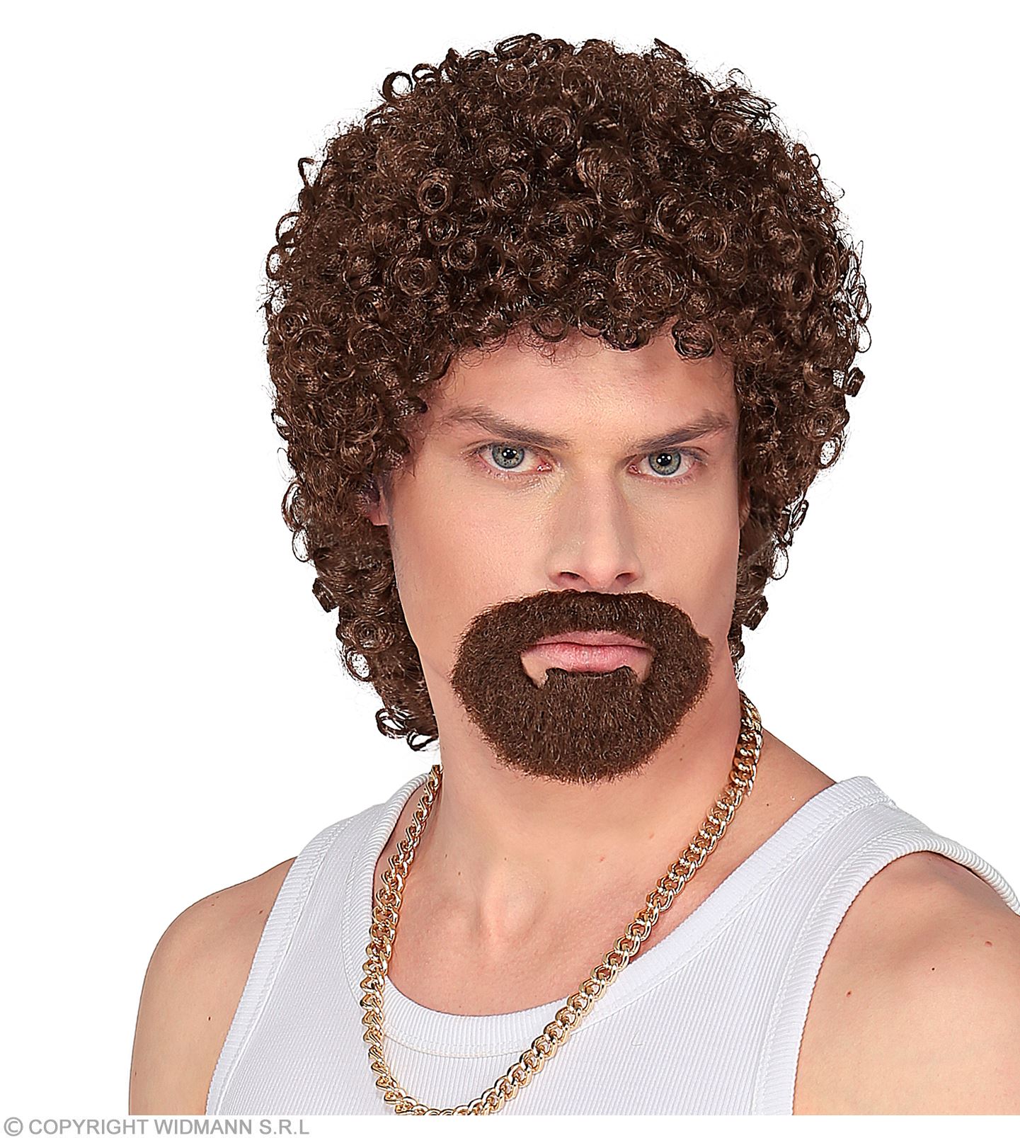 Herren Perücke kurze braune Locken und Bart