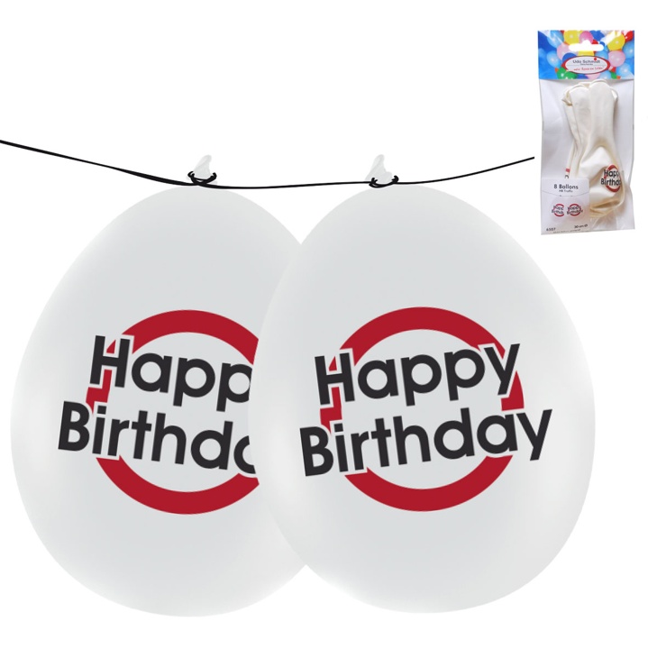 8 Stück Happy Birthday Ballons weiss-rot