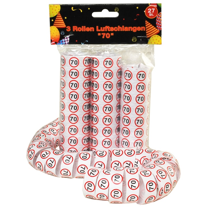 3er Pkg. rot-weiße Luftschlangen "70er Geburtstag"