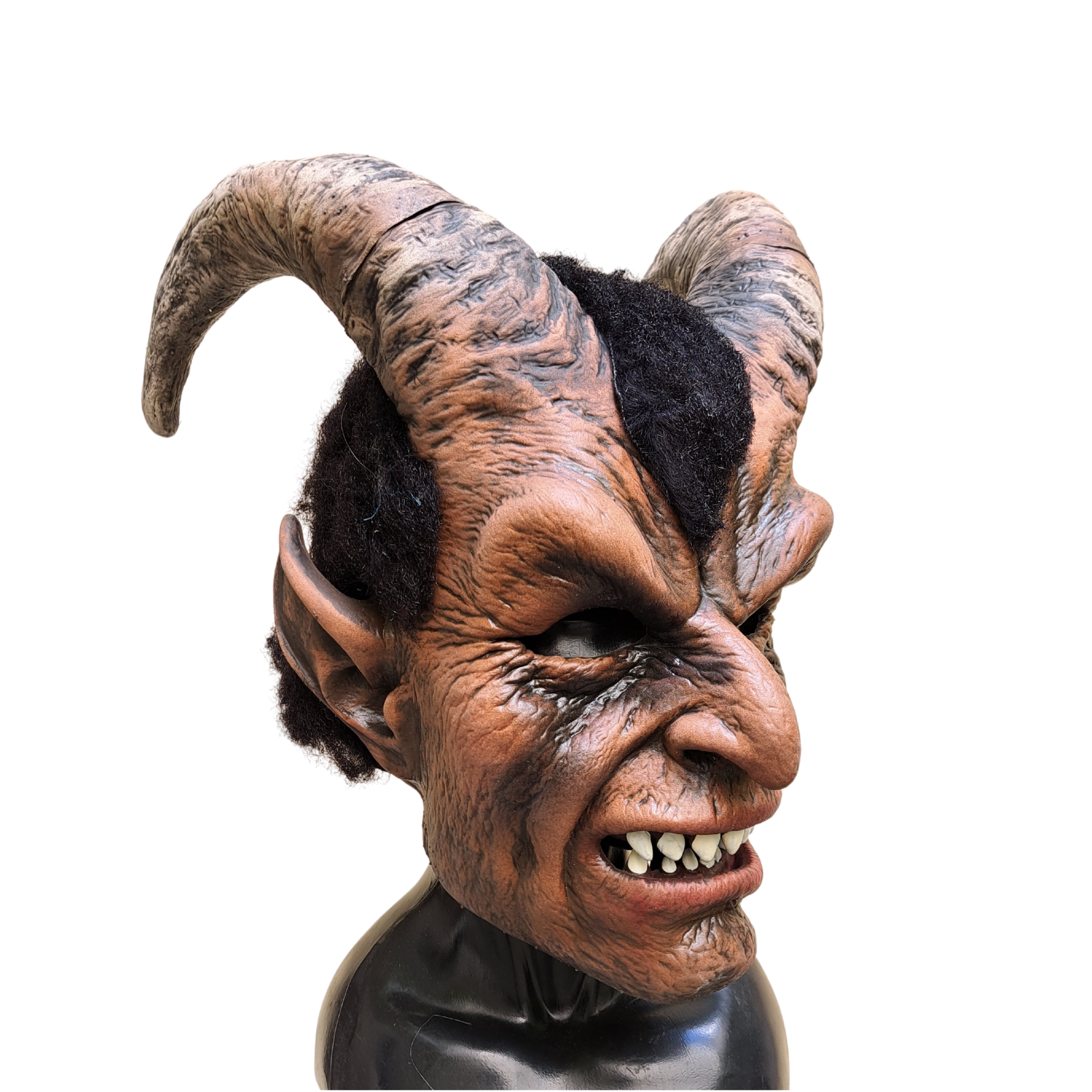Krampus Maske natur-braun mit schwarzen Plüsch Haar