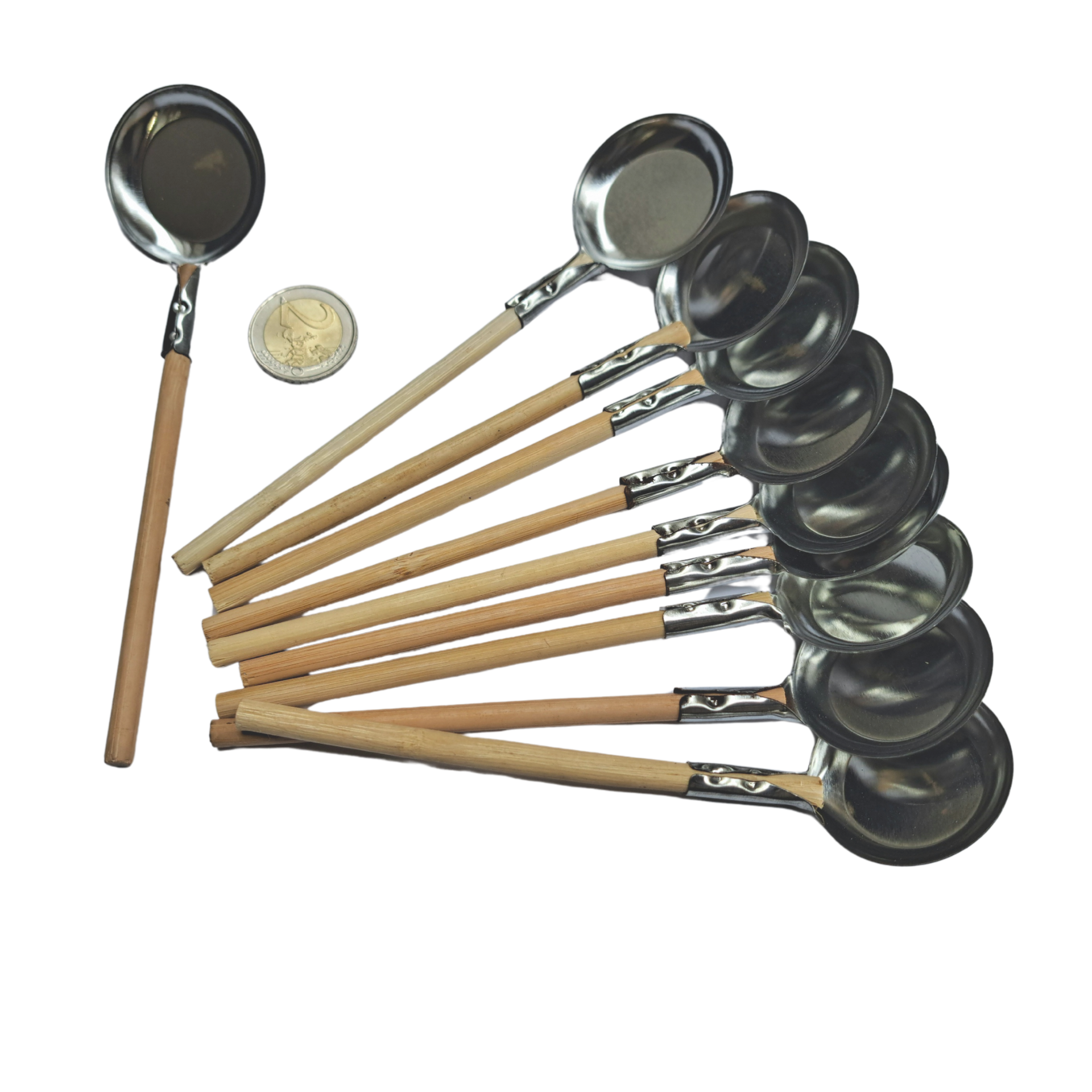 10er Pkg.  Löffel mit Holzstiel zum Zinnguss