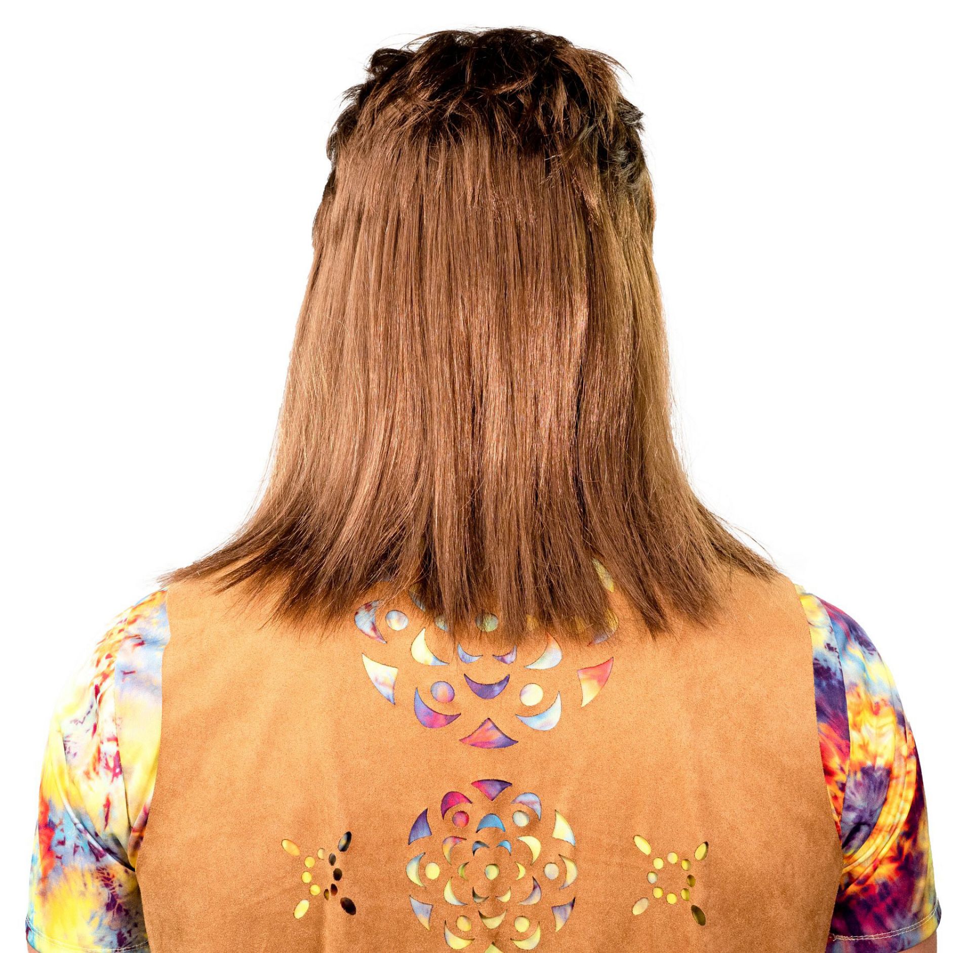 80er Jahre Herrenperücke lang m.Bart braun