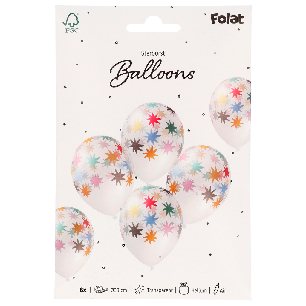 6 Stk. Latex Ballons ca.33cm Durchm. "Starburst" Desing