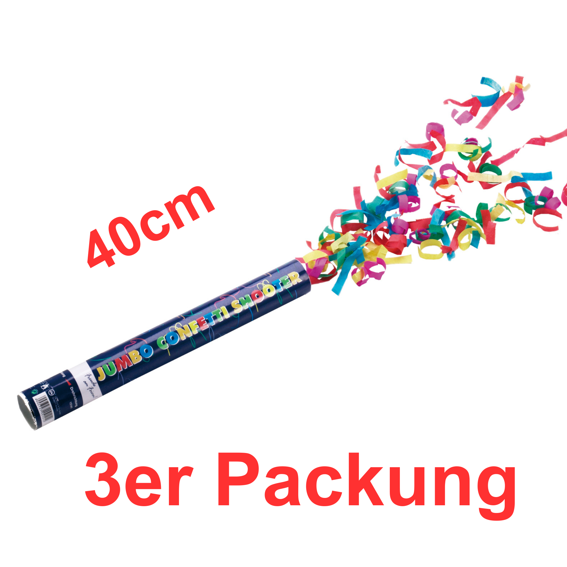 3er Pkg. Konfetti Kanone - Party Shooter 40cm mit Papier-Füllung