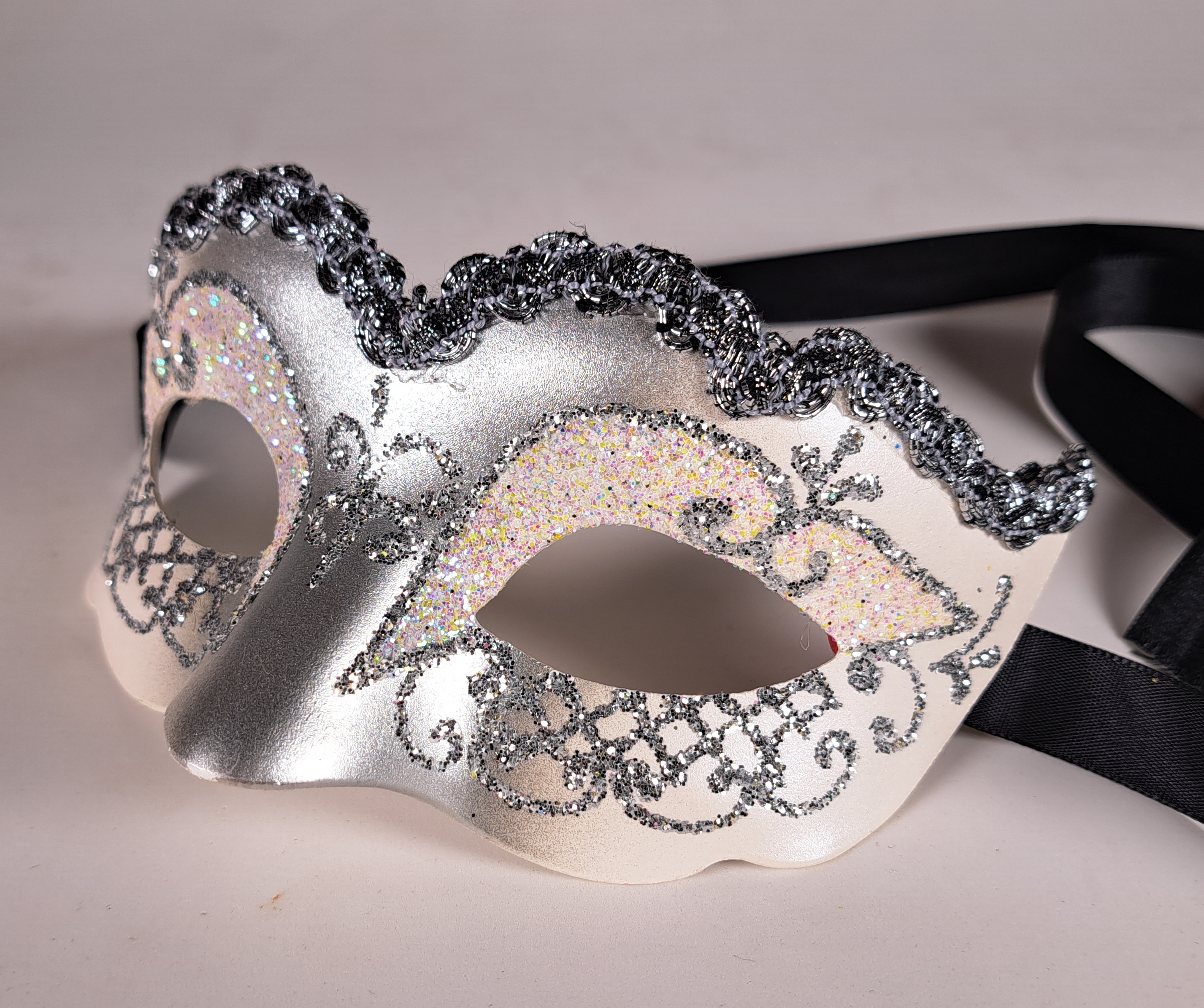 Venezianische Maske Columbine Baby weiß-silber STAR