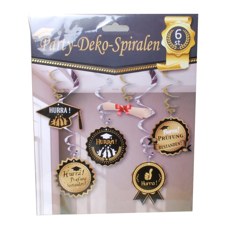 6teiliges Hänge Deko Set "Prüfung bestanden" in schwarz-gold