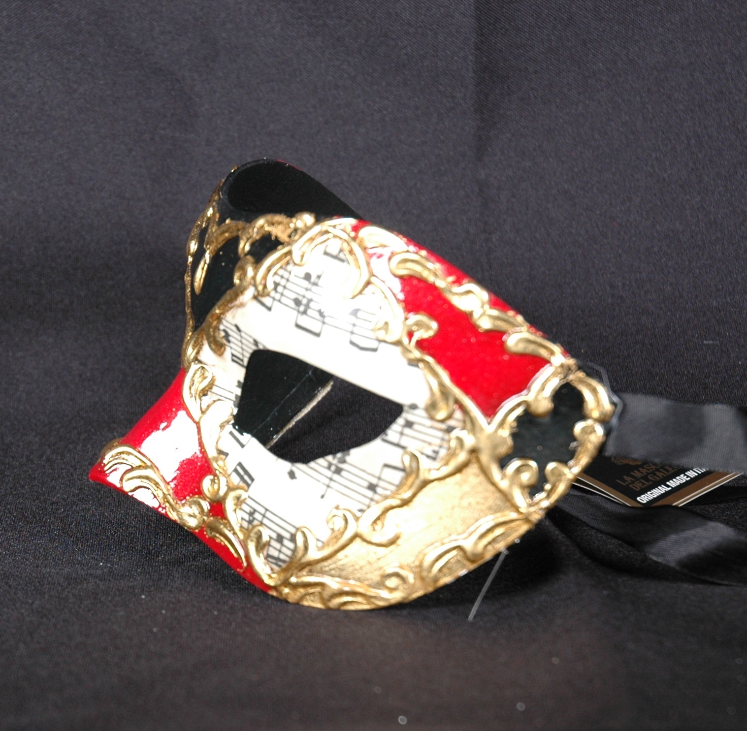 Venezianische Maske Columbine Musica schw-rot-gold Pappmasche