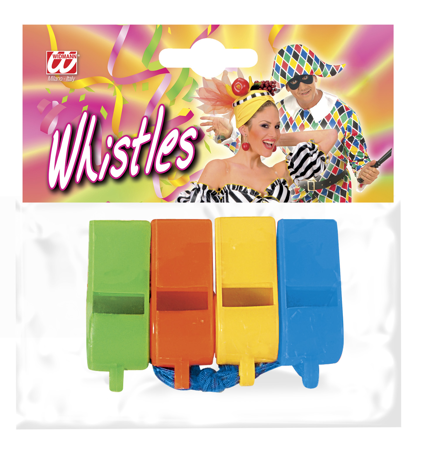 4er Packung Trillerpfeife neonfarben