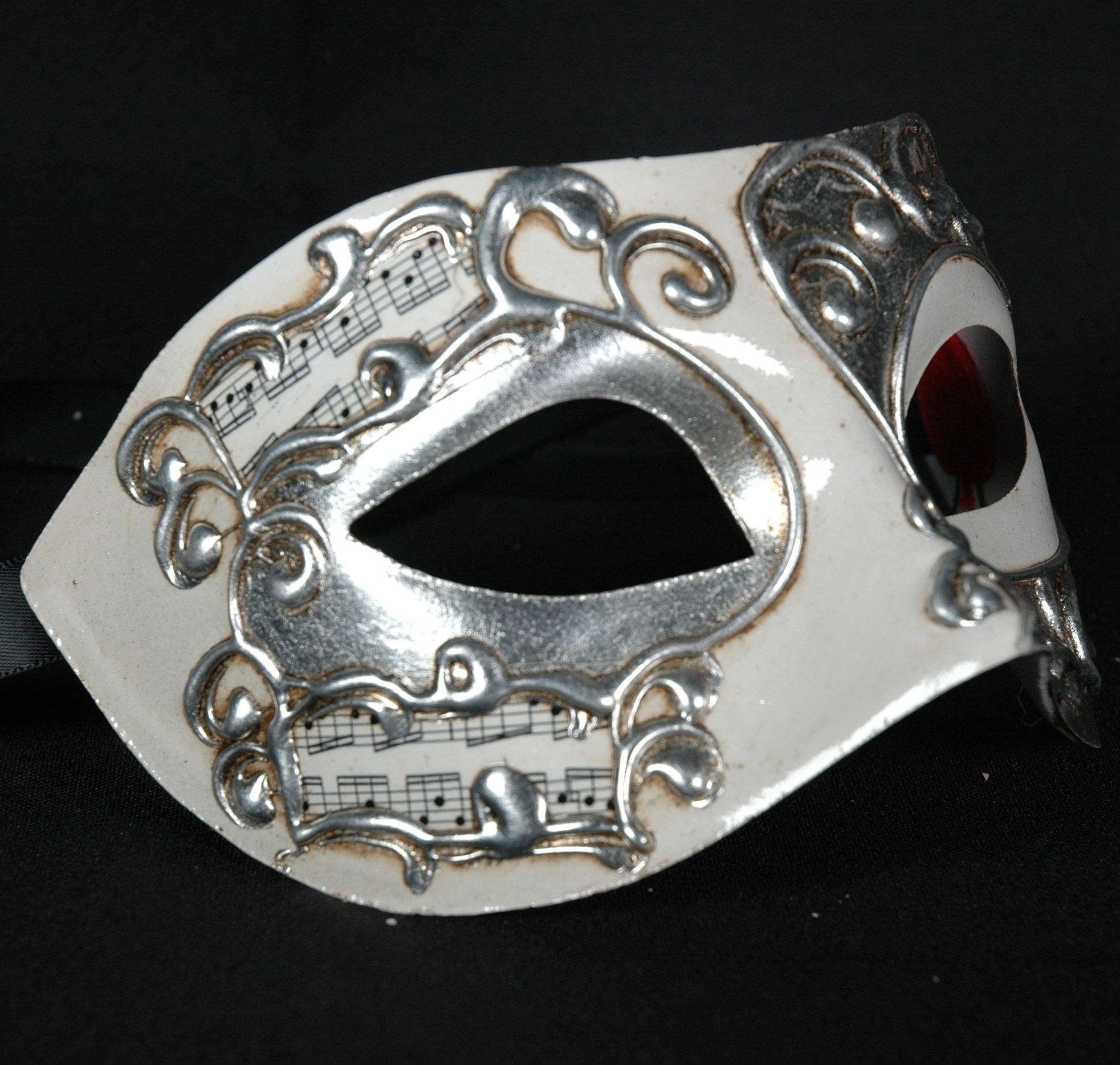 Venezianische Maske Columbine Musica silber-weiß