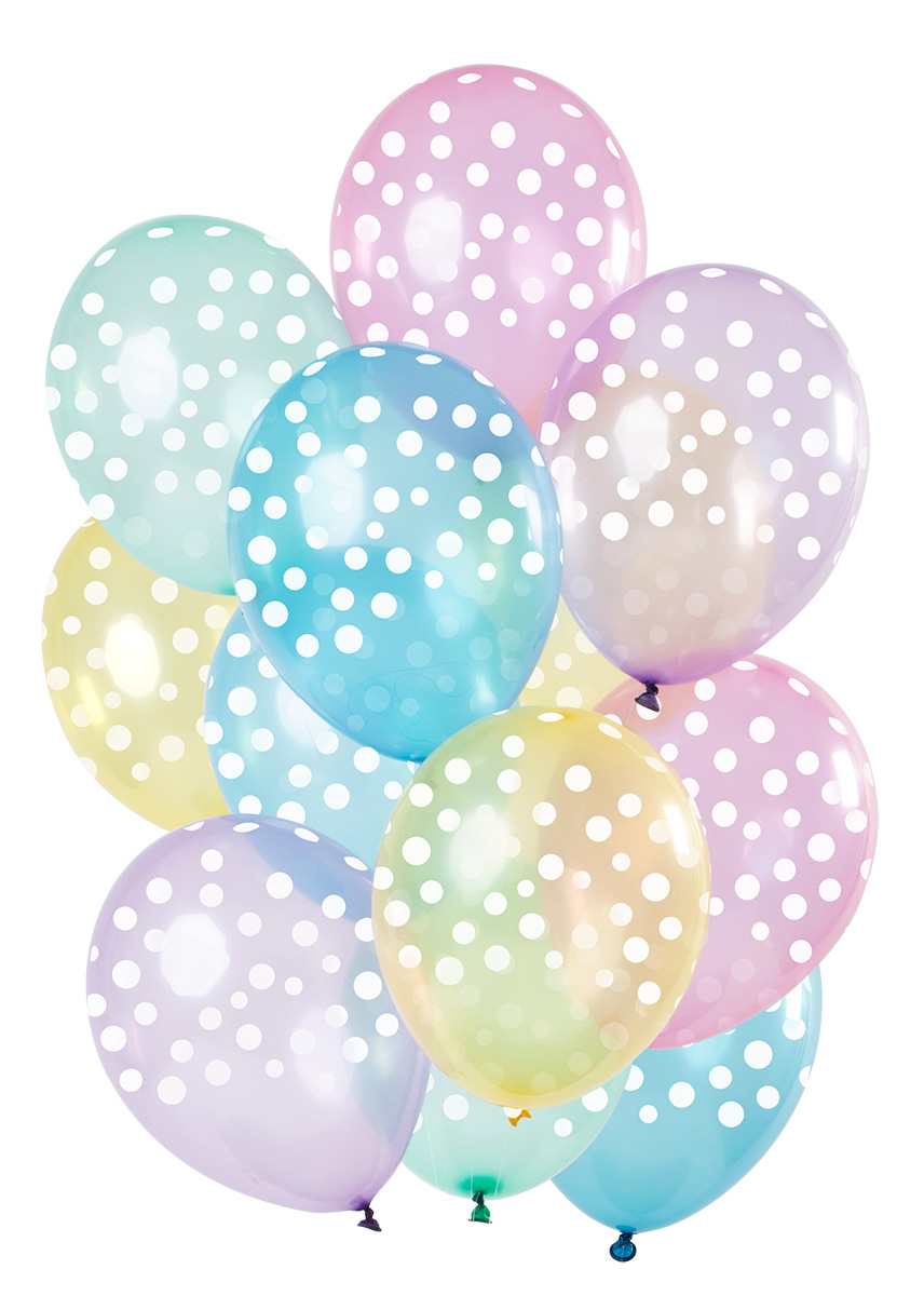 12 Stk.Latex Ballon 33cm pastell-transparent mit Punkte