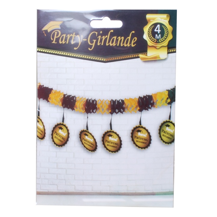 "Prüfung bestanden" Party Girlande  schwarz-gold 4 Meter