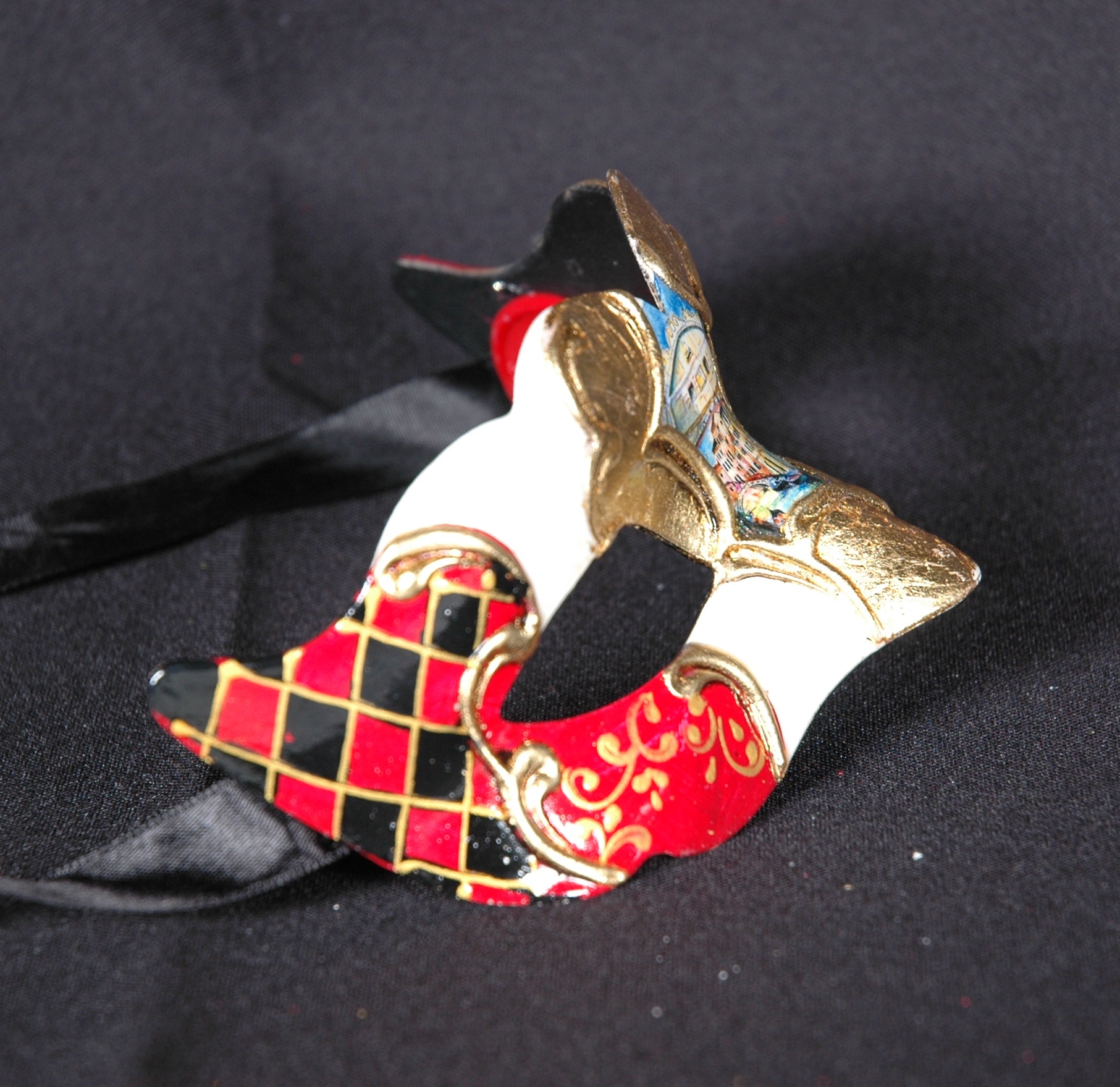 Venezianische Maske Columbine Baby VENEZIA rot-gold