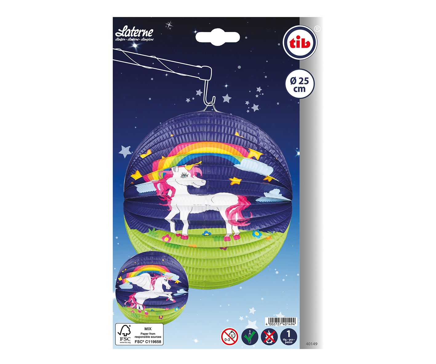 Einhorn Lampion D:ca.25cm rund