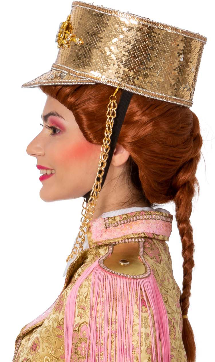 Schirmkappe mit Pailletten GOLD mit Kette  Gr.59