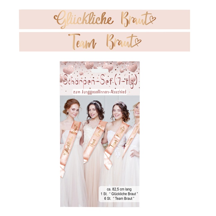 Schärpen SET "1 x Braut & 6 x Team Braut" rosa