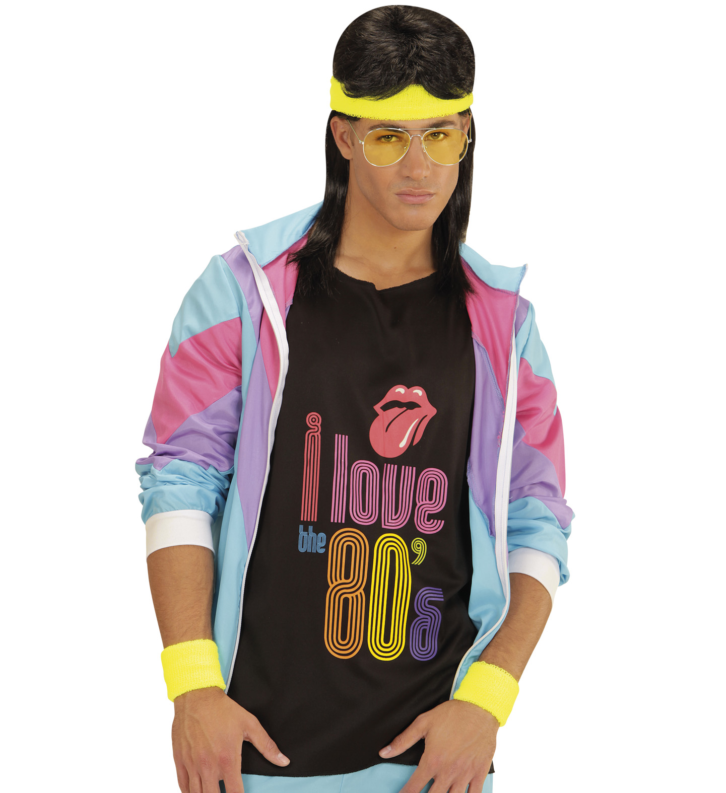 80er Jahre SET Stirnband + Schweißbänder neon-gelb