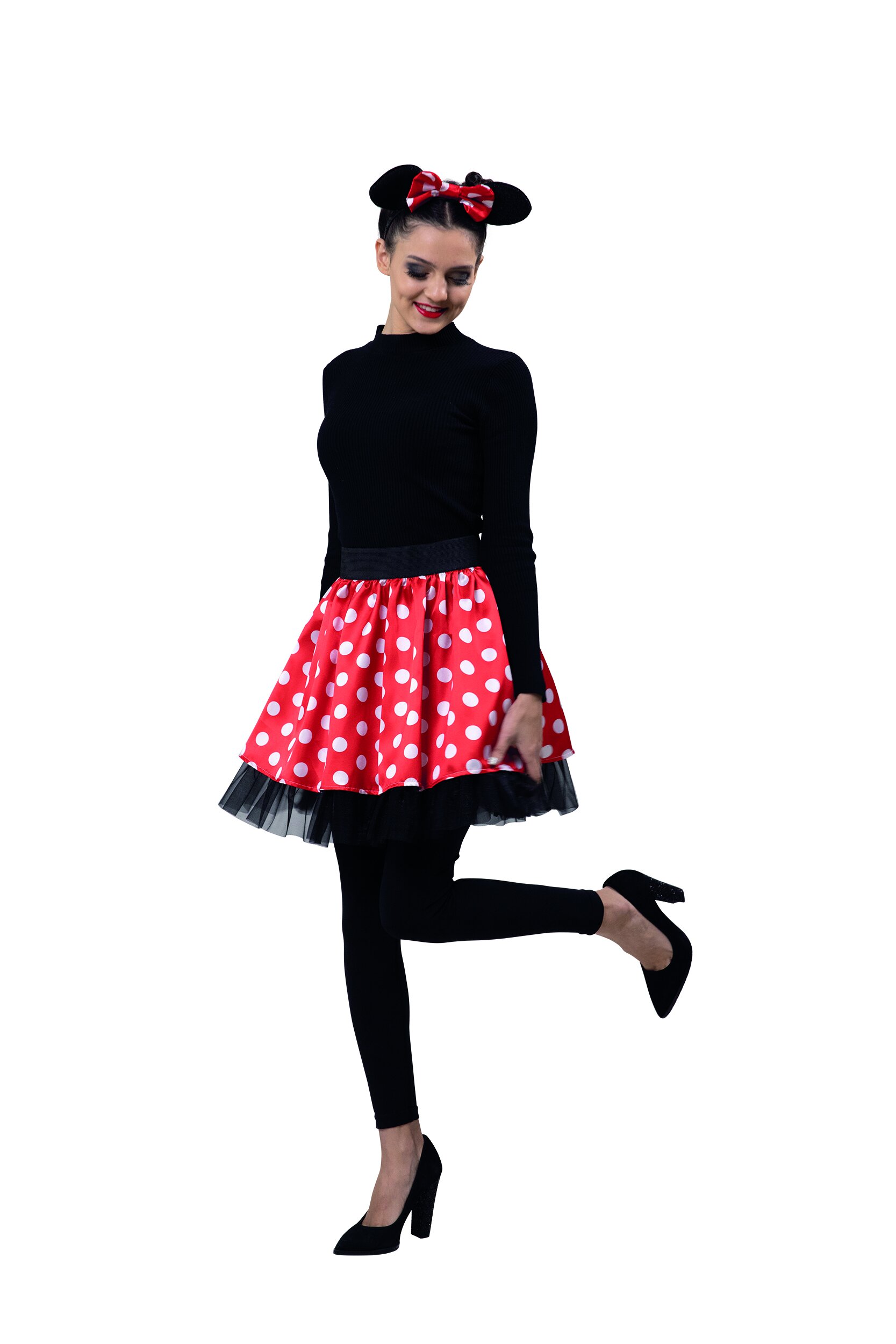 Comic Maus Rock rot-weiß f.Erwachsene mit Ohren