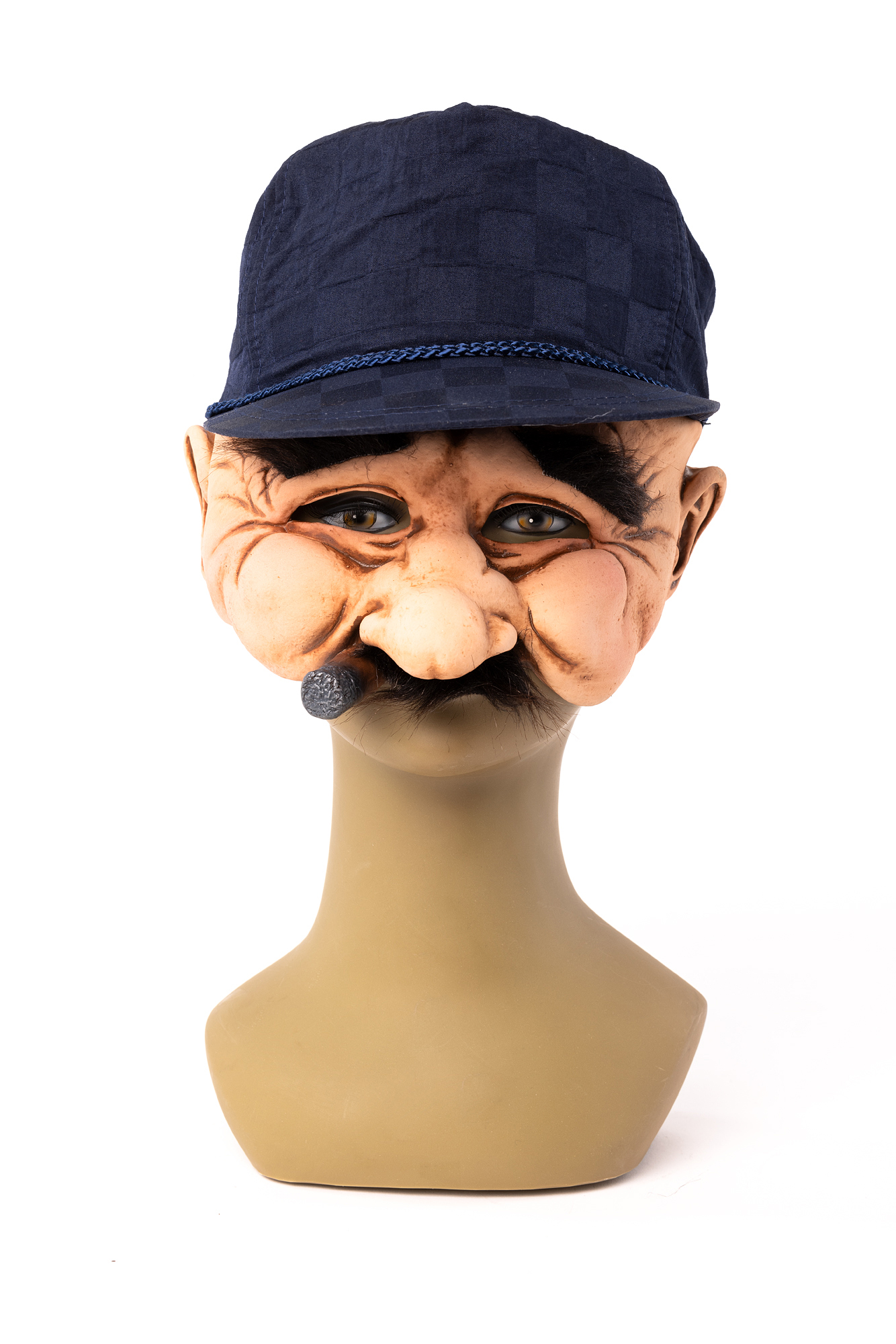 Latex Halbmasken "Stan" mit Kappe, Schnurrbart und Zigarre