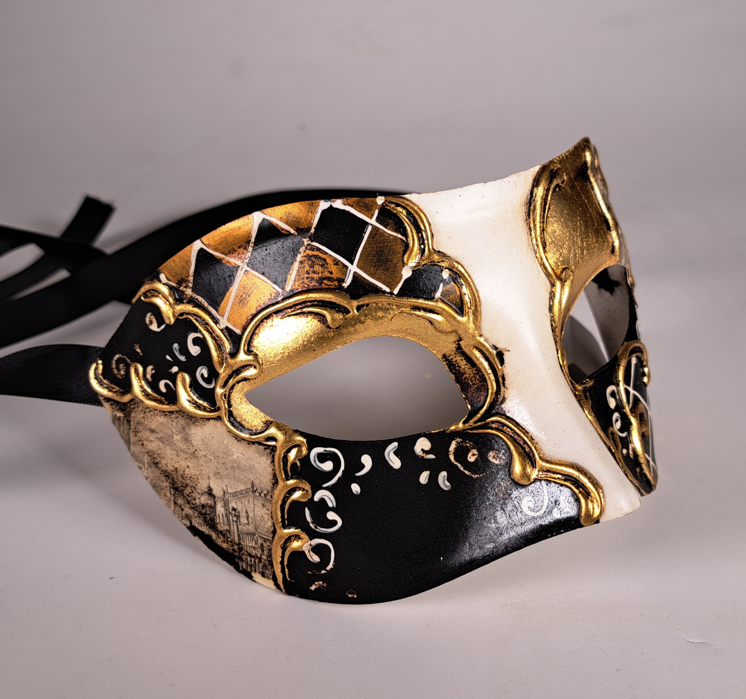 Venezianische Maske Columbine VENEZIA schwarz-gold