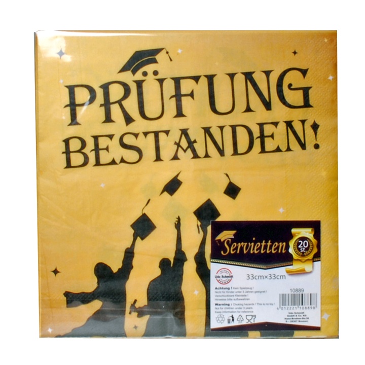 Servietten "Prüfung bestanden"  gold-schwarz