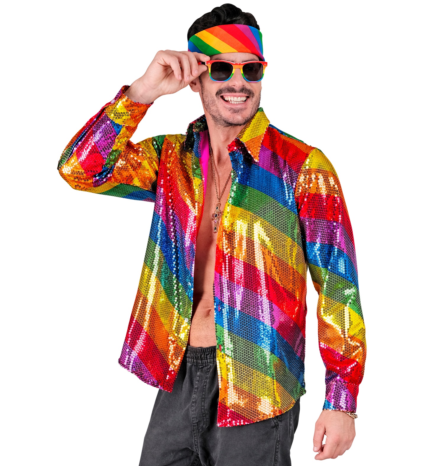 Regenbogen Pailletten Hemd L/XL