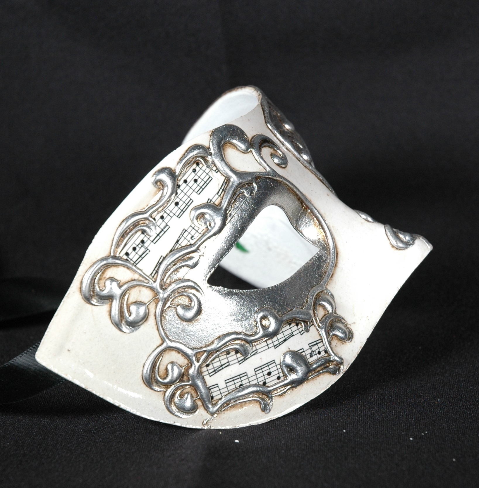 Venezianische Maske Columbine Musica silber-weiß