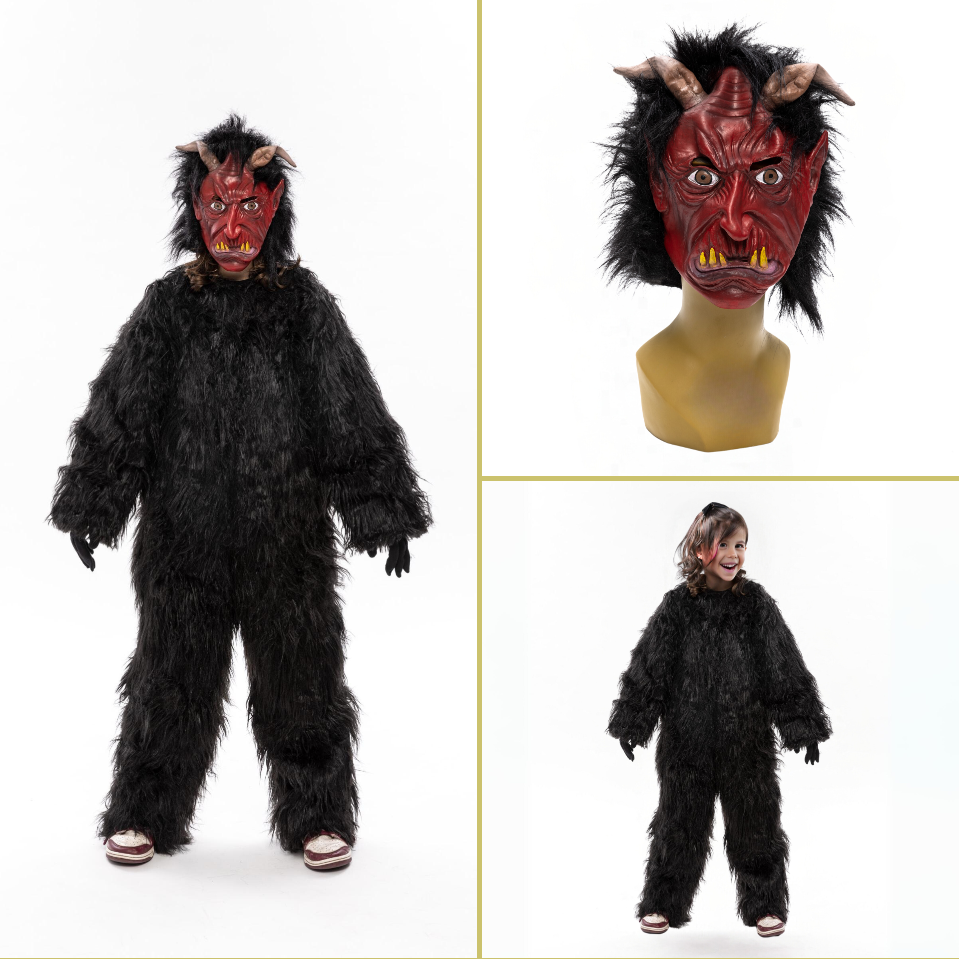 Krampus Kombi Overall Größe 128 schwarz und Maske