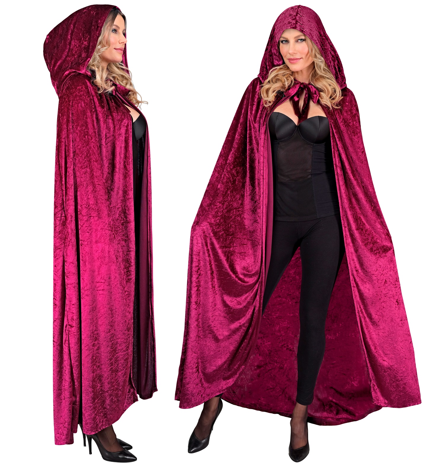 Umhang mit Kapuze bordeaux-rot Velour ca. 140m