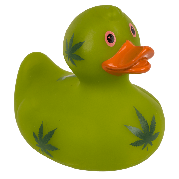 Cannabis Badeente ca. 10,5cm grün mit Hanfblätter