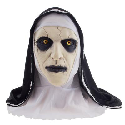 Horror Maske Nonne Latex mit Kopfteil  schwarz und weiß