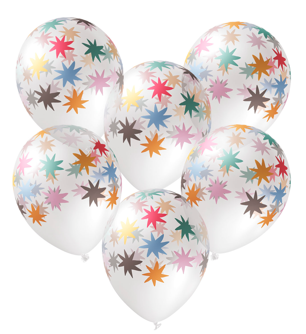 6 Stk. Latex Ballons ca.33cm Durchm. "Starburst" Desing