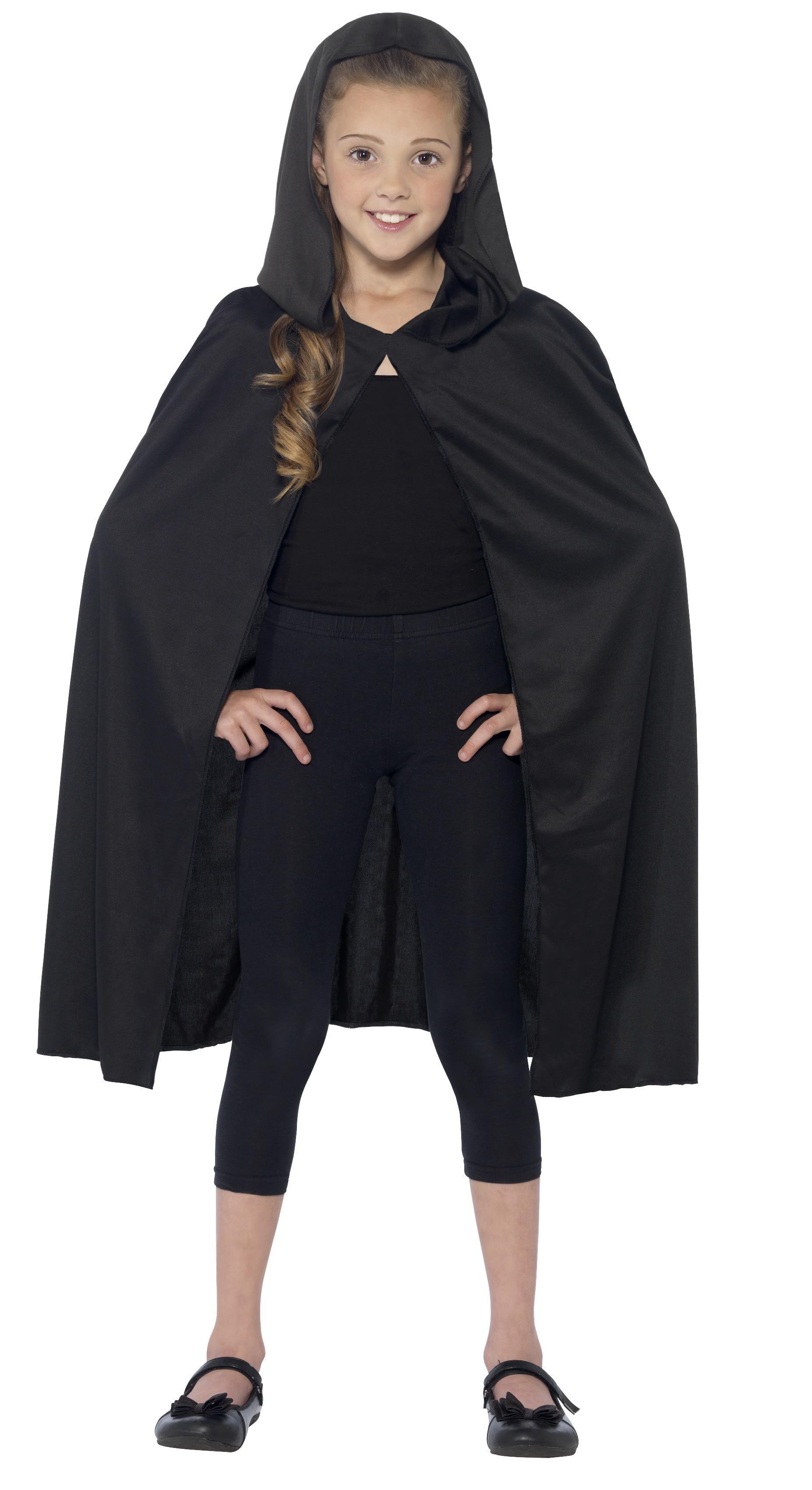 Umhang mit Kapuze schwarz für Kinder  S/M