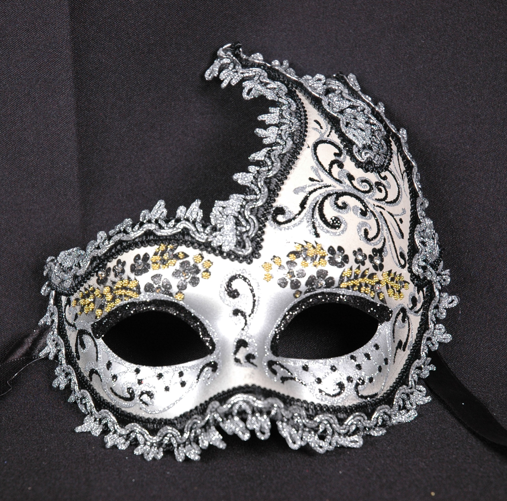 Venezianische Maske Columbine ONDA "Giada" silber-weiß