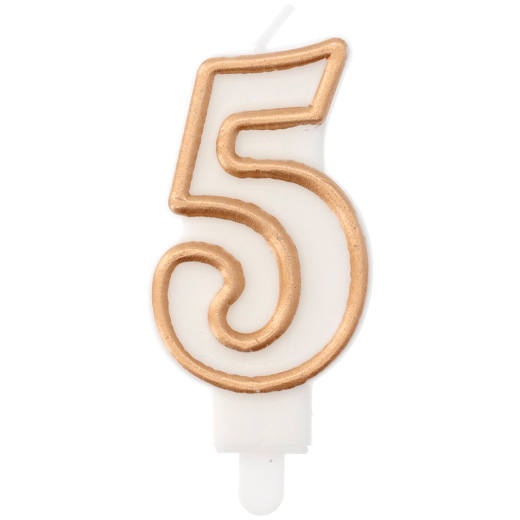 Zahlenkerze "5"  weiß-gold