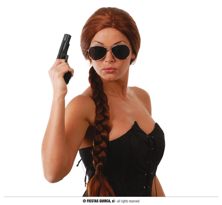 Braune Perücke mit langem Zopf Lara