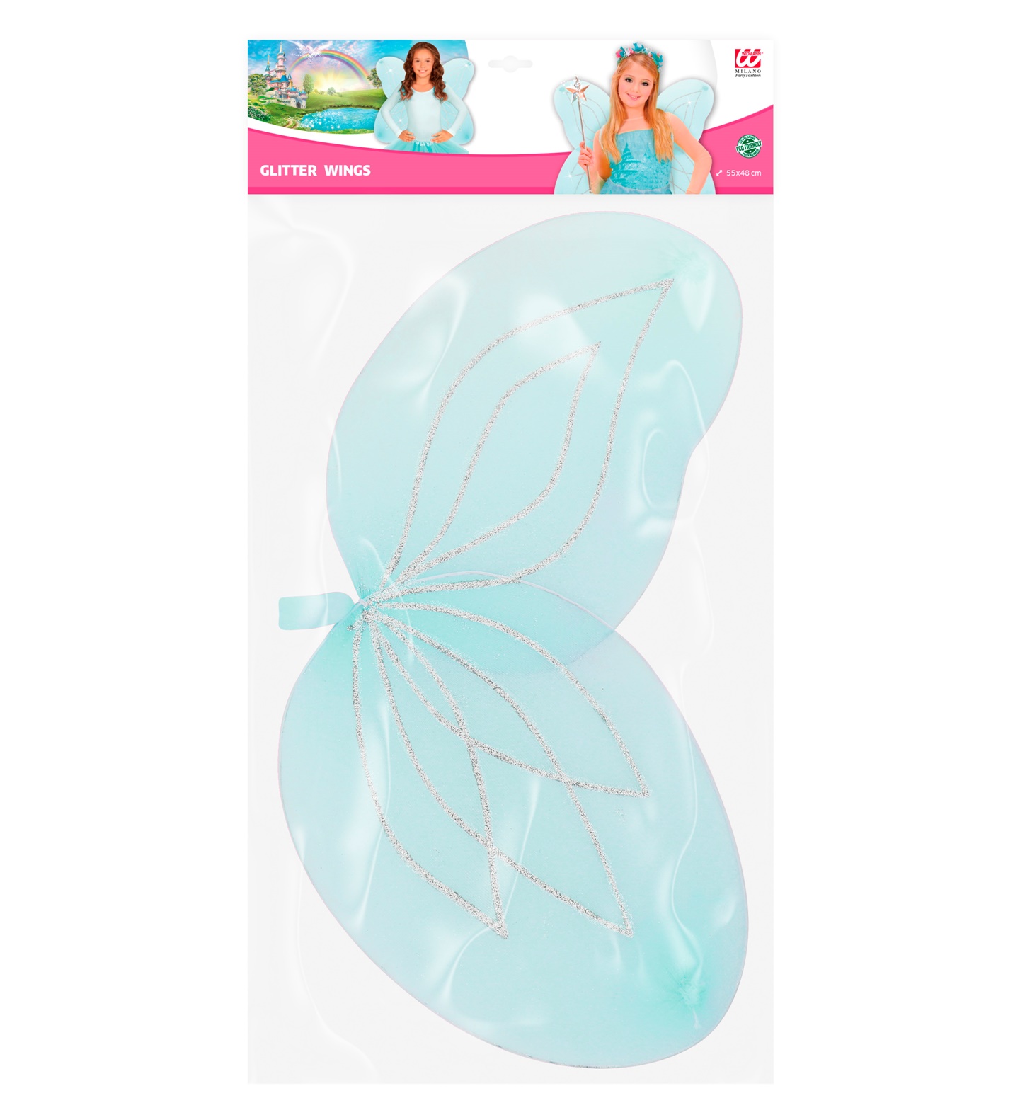 Hellblaue Glitzer Flügel 55x48cm