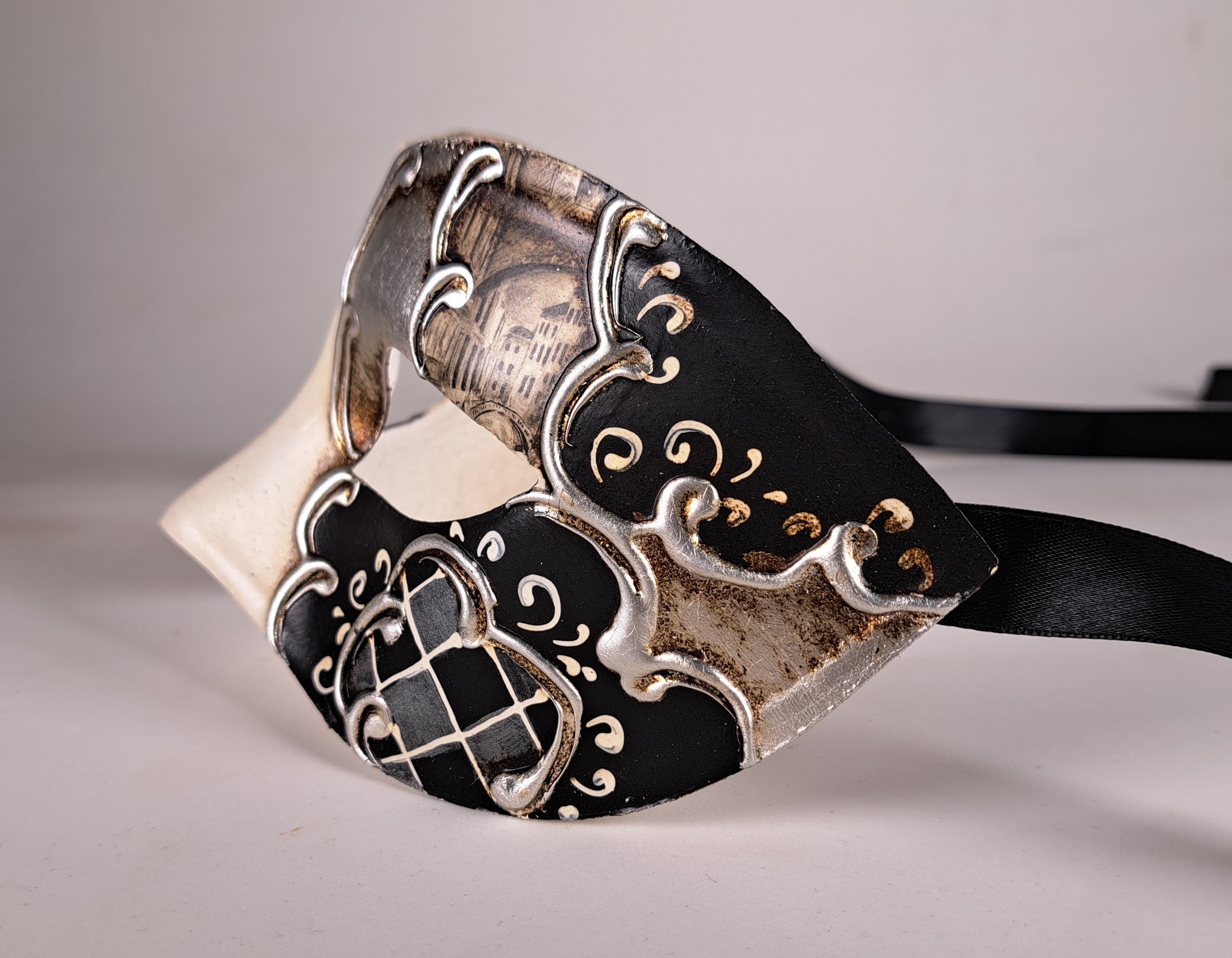Venezianische Maske Columbine VENEZIA schwarz-silber